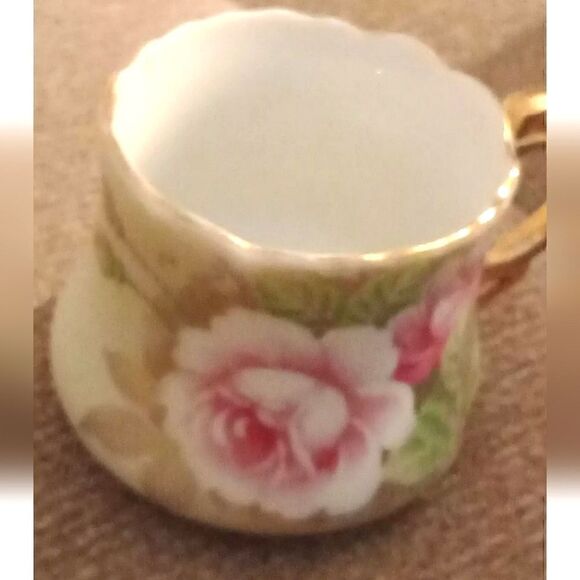 BEAUTIFUL VINTAGE HAND PAINTED LEFTON HERITAGE GREEN FLAT DEMITASSE CUP MINT!! - Picture 1 of 3